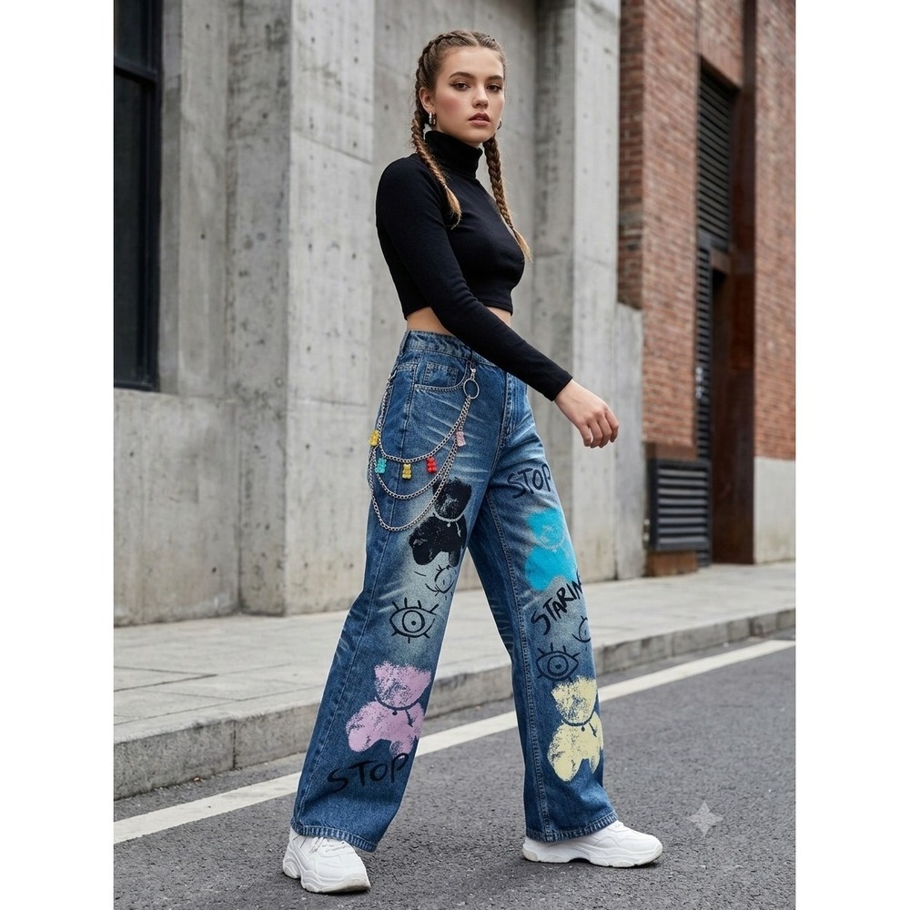 Anime Printed Jeans Size Large 4B0286